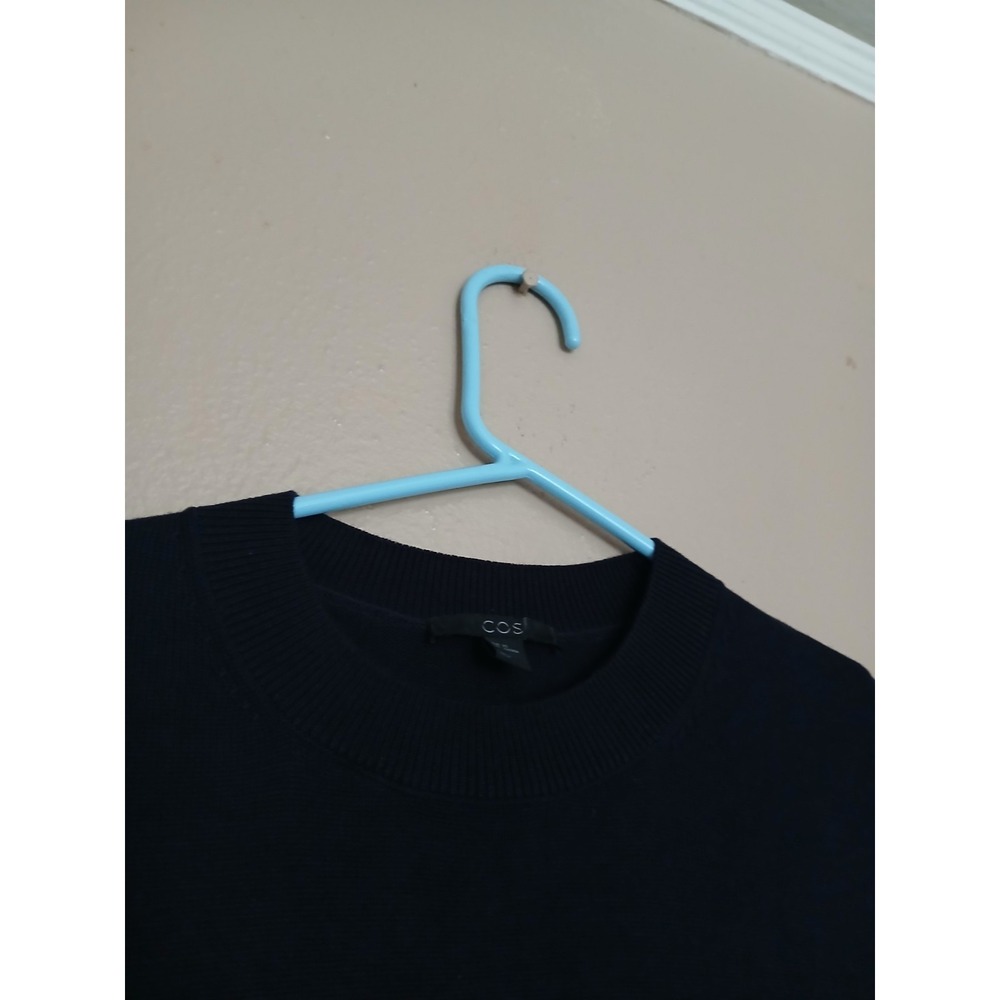 Cos Dress XS Knit Woven Pleat Combo Navy Blue Lagenlook Artsy Minimalist - Picture 3 of 15